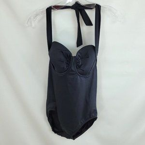 Lands End Size 12 One-Piece Black Swimsuit Halter Underwire